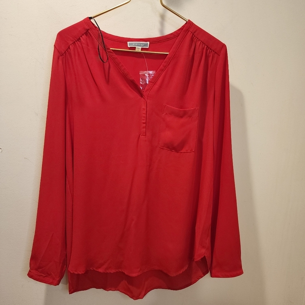 PLEIONE Red Long Sleeve Blouse NWOT